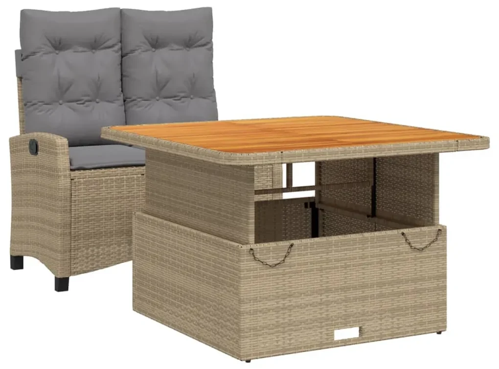 Set da pranzo da giardino 2 pz con cuscini beige in polyrattan
