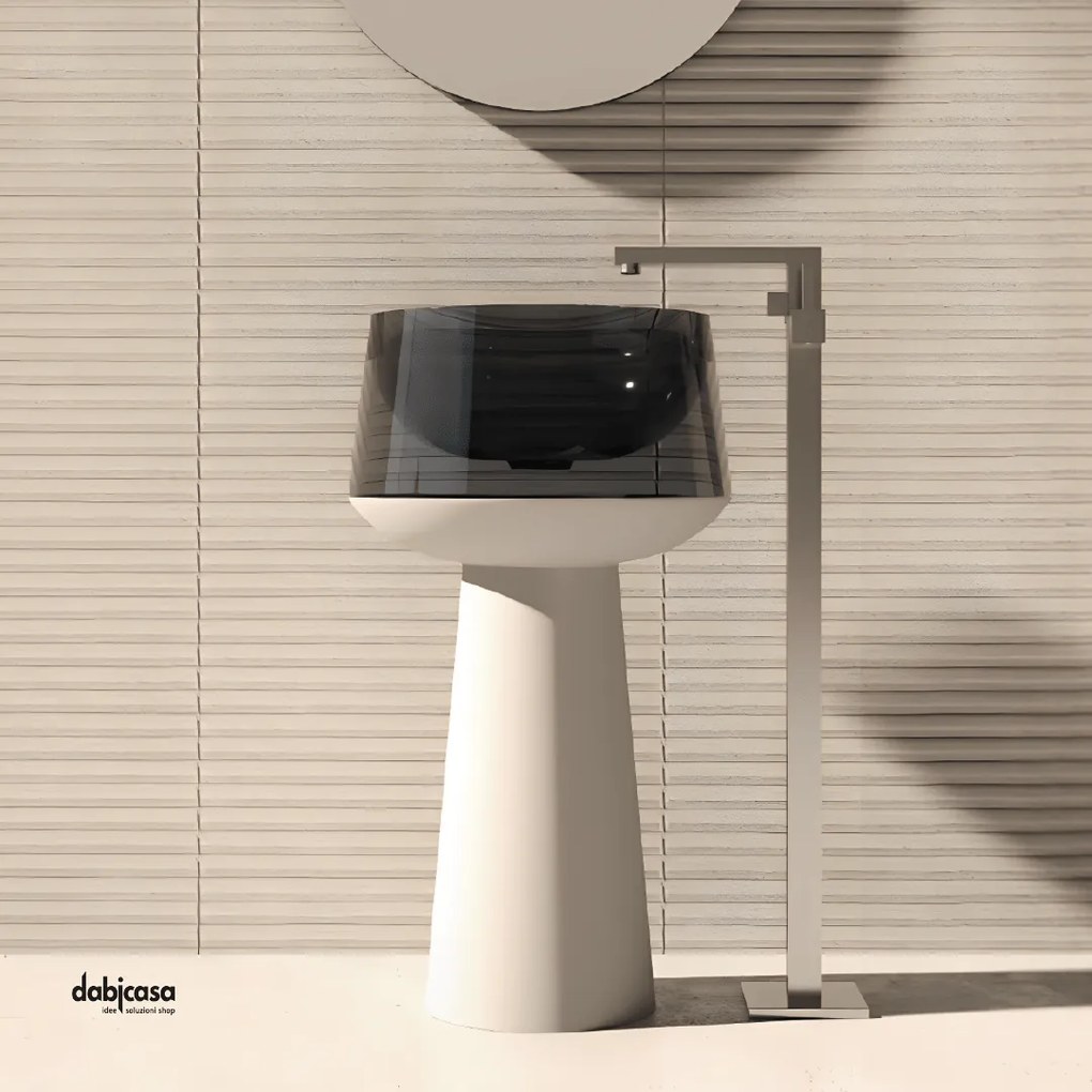 Lullaby "Icon Momentum" Lavabo Freestanding Da Diam.50 Cm Con Scarico a Pavimento Finitura Quarzo Fumè/Bianco Opaco