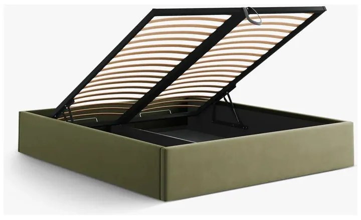Letto matrimoniale imbottito verde con contenitore/senza testiera con rete inclusa 160x200 cm Susan – Micadoni