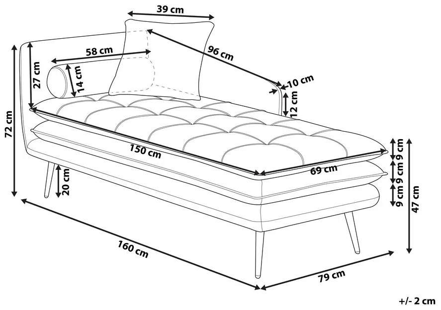 Chaise longue sinistra velluto arancione GONESSE Beliani