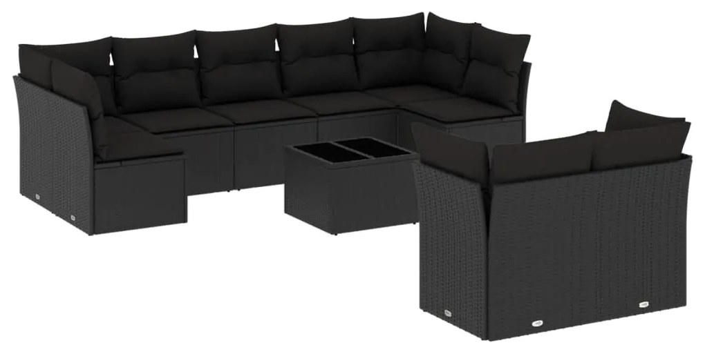 Set Divani da Giardino 10pz con Cuscini in Polyrattan Nero