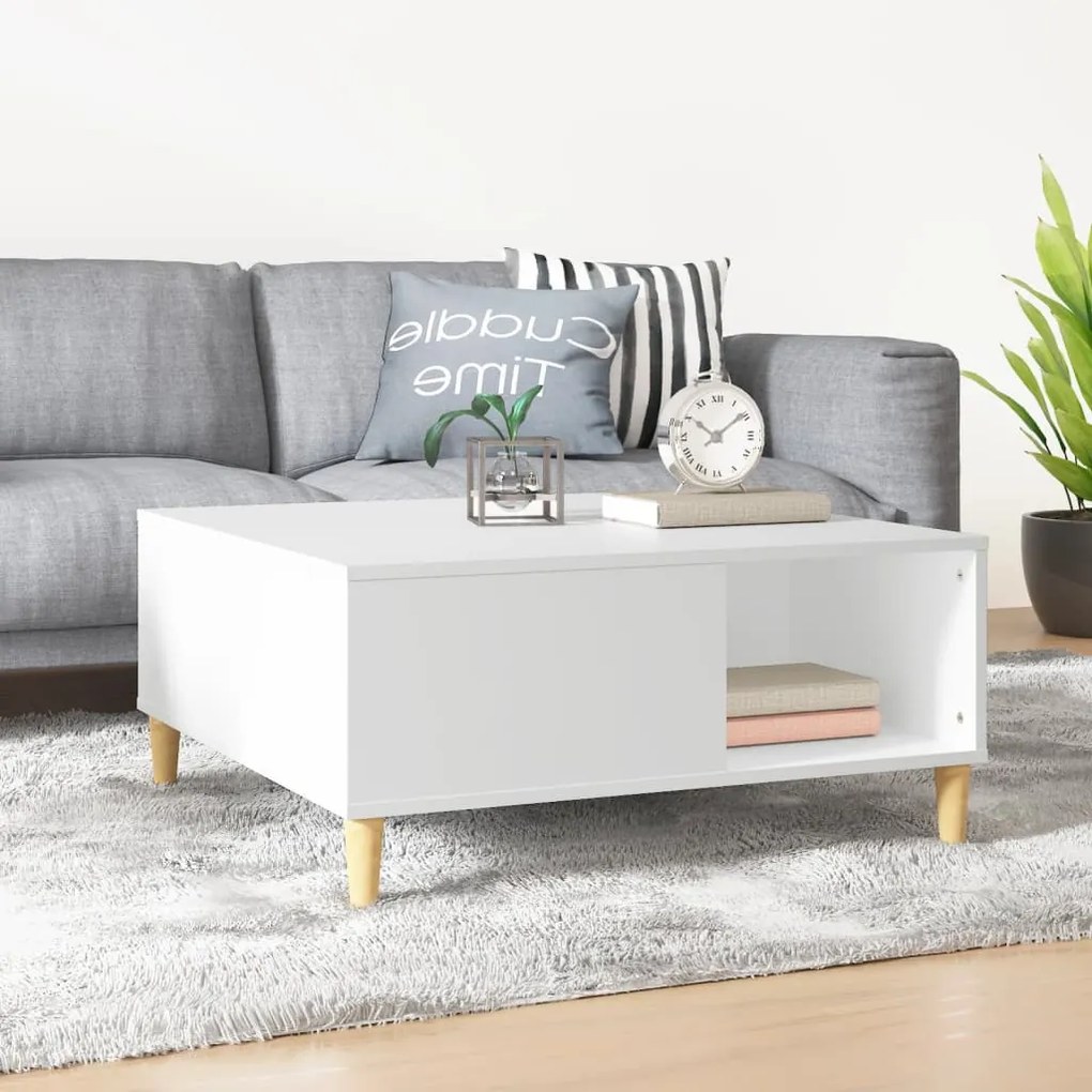Tavolino Da Salotto Bianco 80x80x36,5 Cm İn Legno Multistrato /