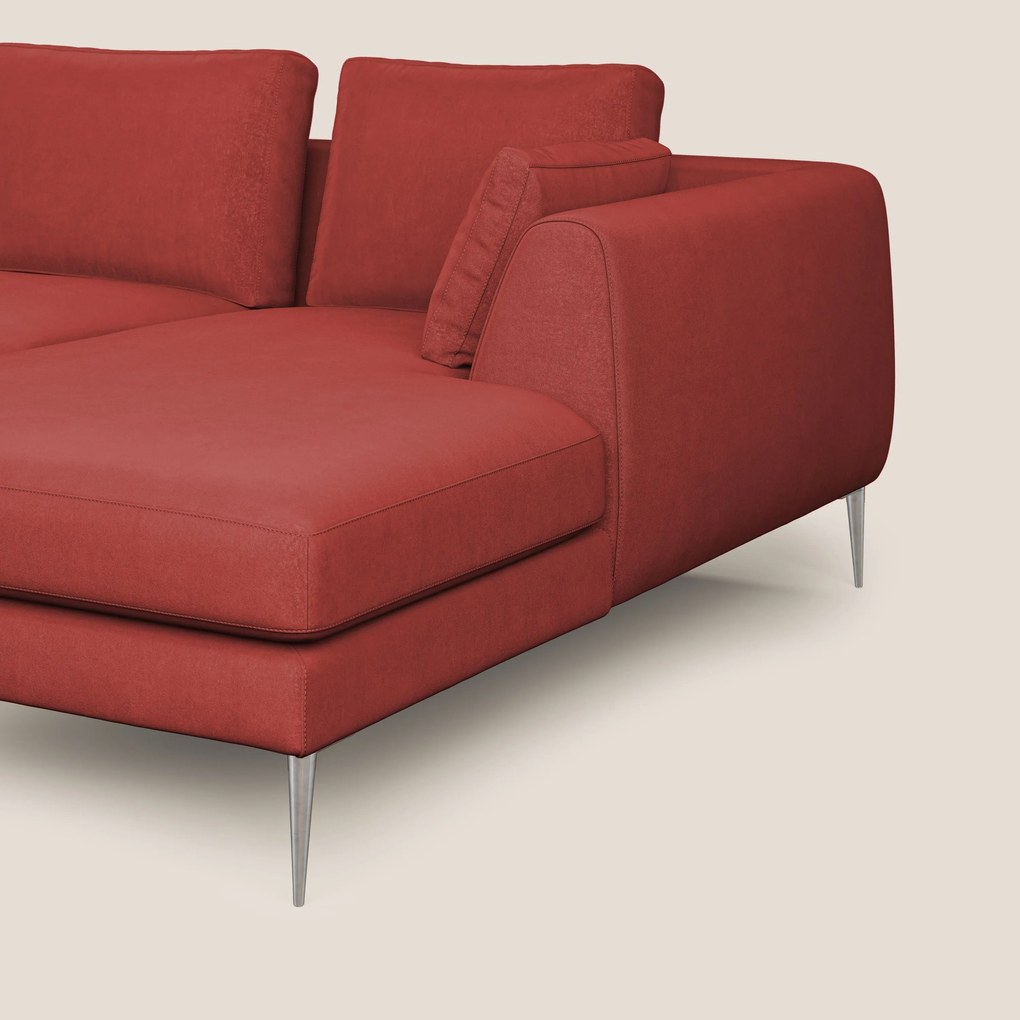 Plano divano moderno angolare con penisola in microfibra smacchiabile T11 rosso