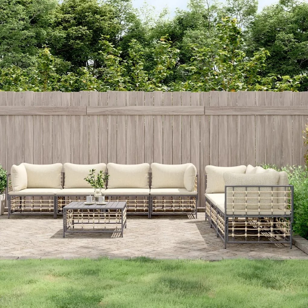 Set divani da giardino 8 pz con cuscini antracite in polyrattan