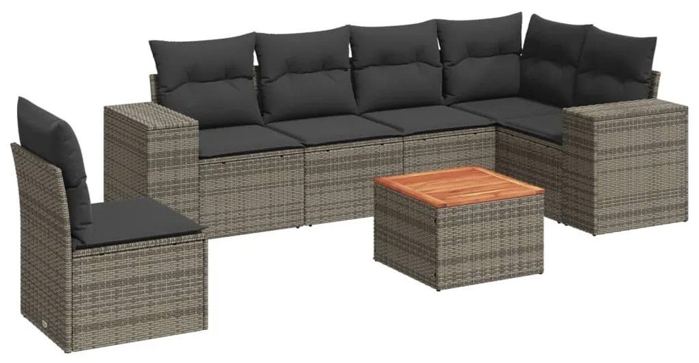 Set divani da giardino 7 pz con cuscini grigio in polyrattan