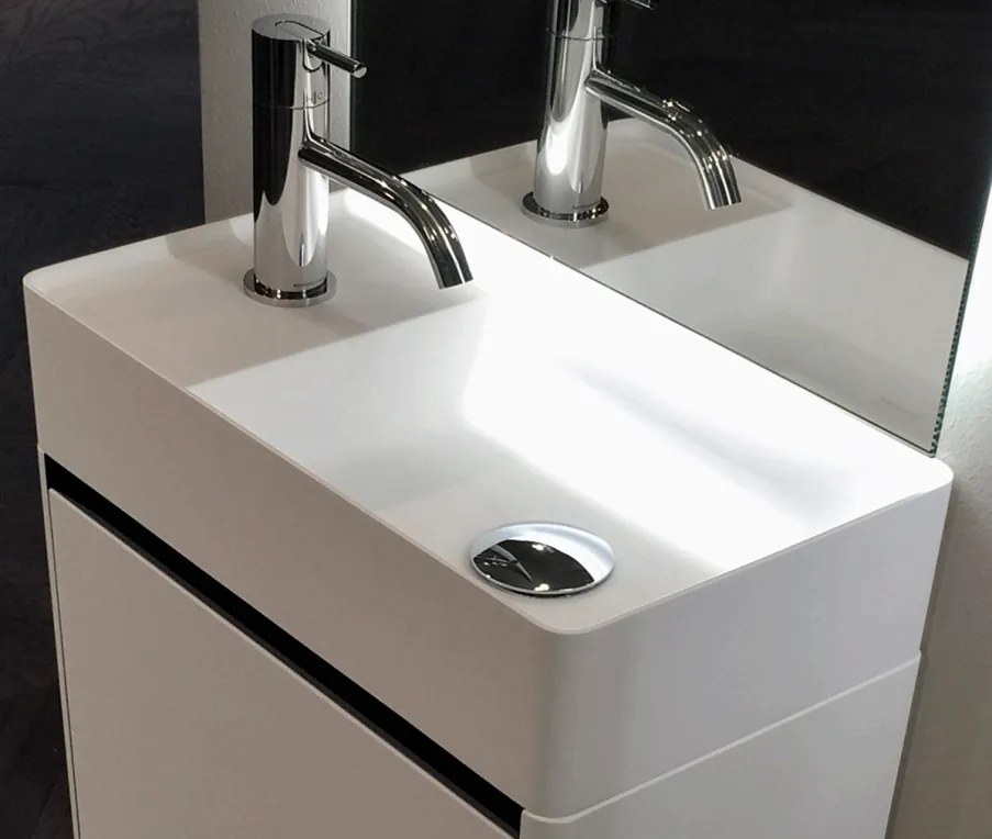 Lavabo lavamani 25x45x11 Rettificato scarico a destra In Flumood Simplomani versione A Antonio Lupi