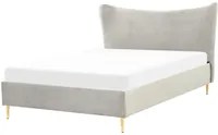 Letto in velluto grigio con struttura 140 x 200 cm gambe imbottite oro testiera stile glamour moderno