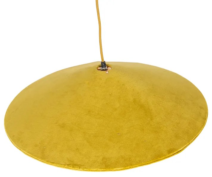 Lampada a sospensione rustica in velluto giallo con rattan 60 cm - Frills Can