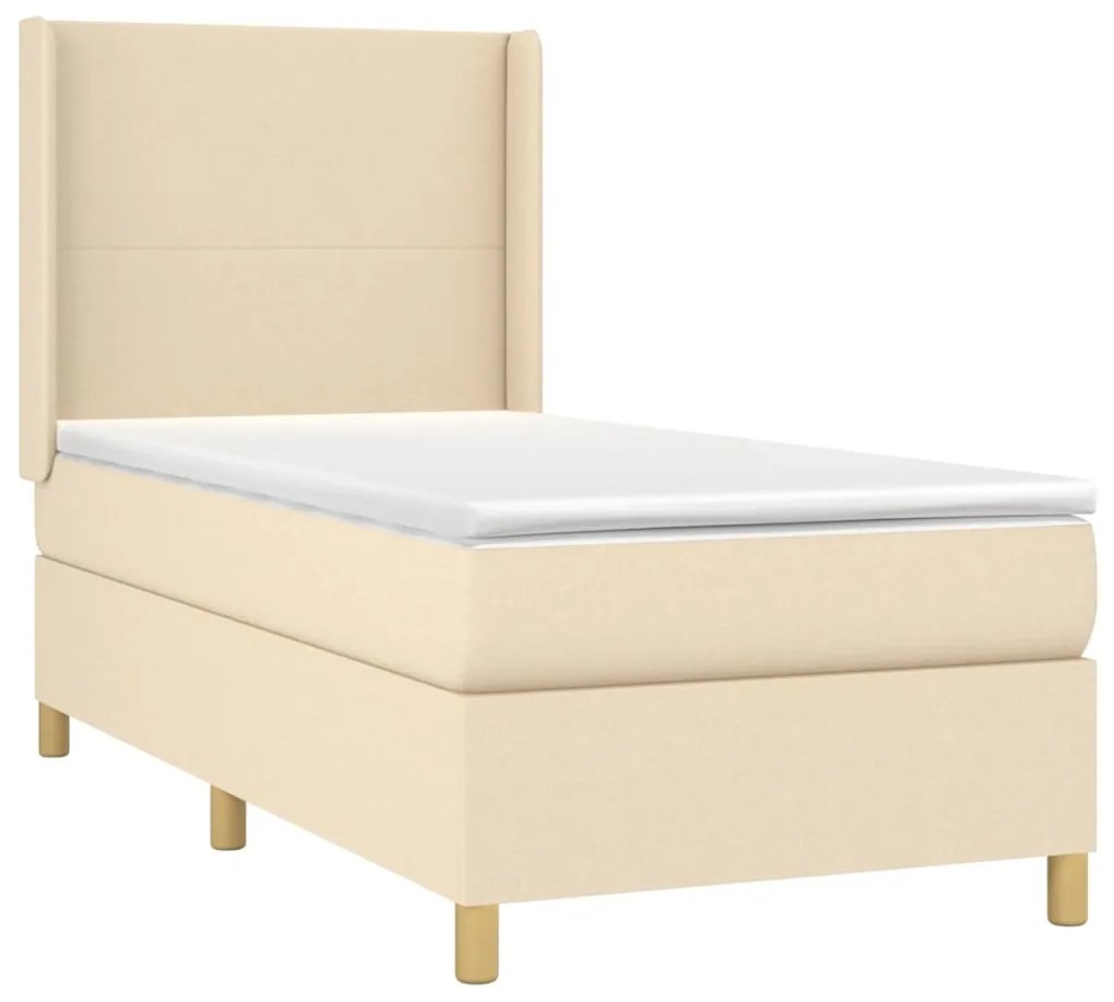 Letto a molle con materasso e led crema 90x200 cm in tessuto