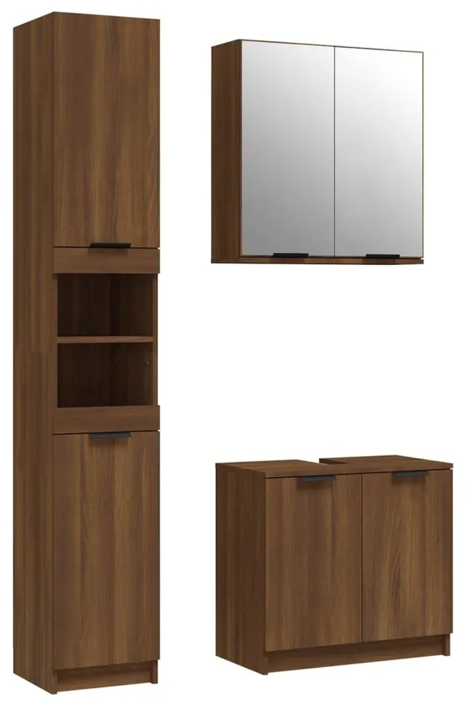 Set mobili da bagno 3 pz rovere marrone in legno multistrato