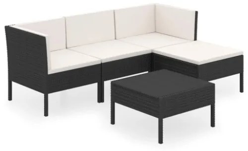 Set Divani da Giardino 5 pz con Cuscini in Polyrattan Nero