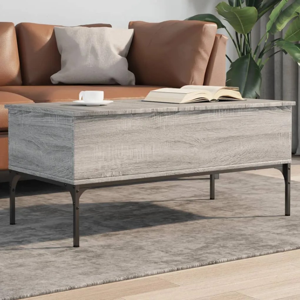 Tavolino Grigio Sonoma 100x50x45 Cm Legno Multistrato E Metallo /