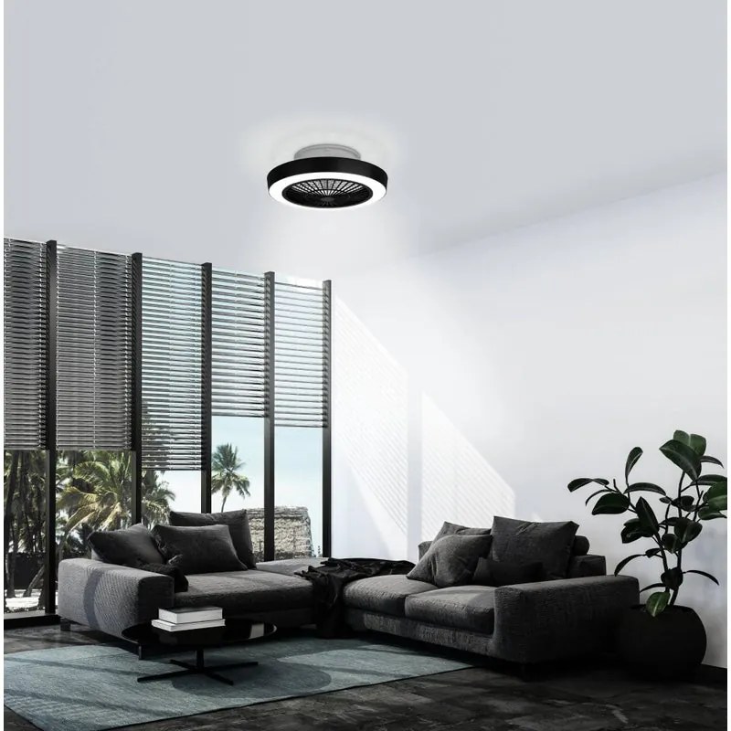 Ventilatore da soffitto LED integrato Sazan, nero, bianco , con telecomando EGLO