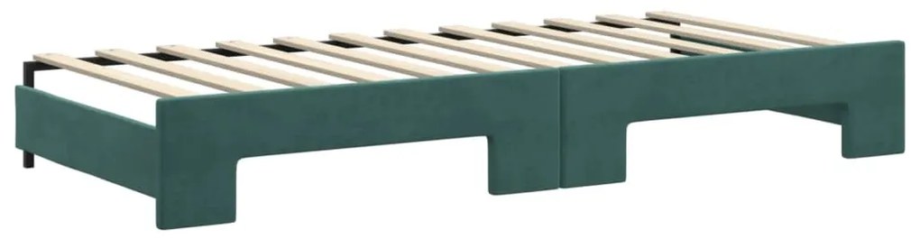 Divano letto estraibile cassetti verde scuro 90x200cm velluto