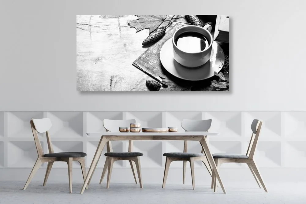 Stampa su tela – Tazza di caffè in autunno in bianco e nero