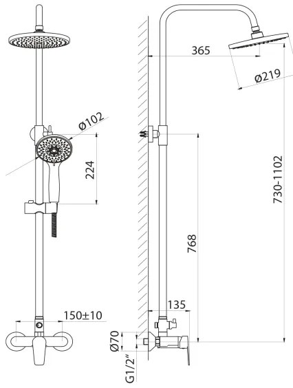 Aqualine - Set doccia con rubinetto LOTTA opaco nero