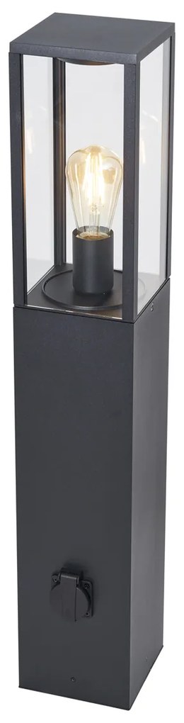 Lampada da terra moderna da esterno nera 80 cm con presa IP44 - Charlois