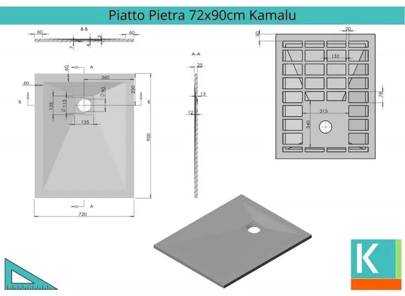 Kamalu - piatto doccia pietra 70x90 colore bianco opaco