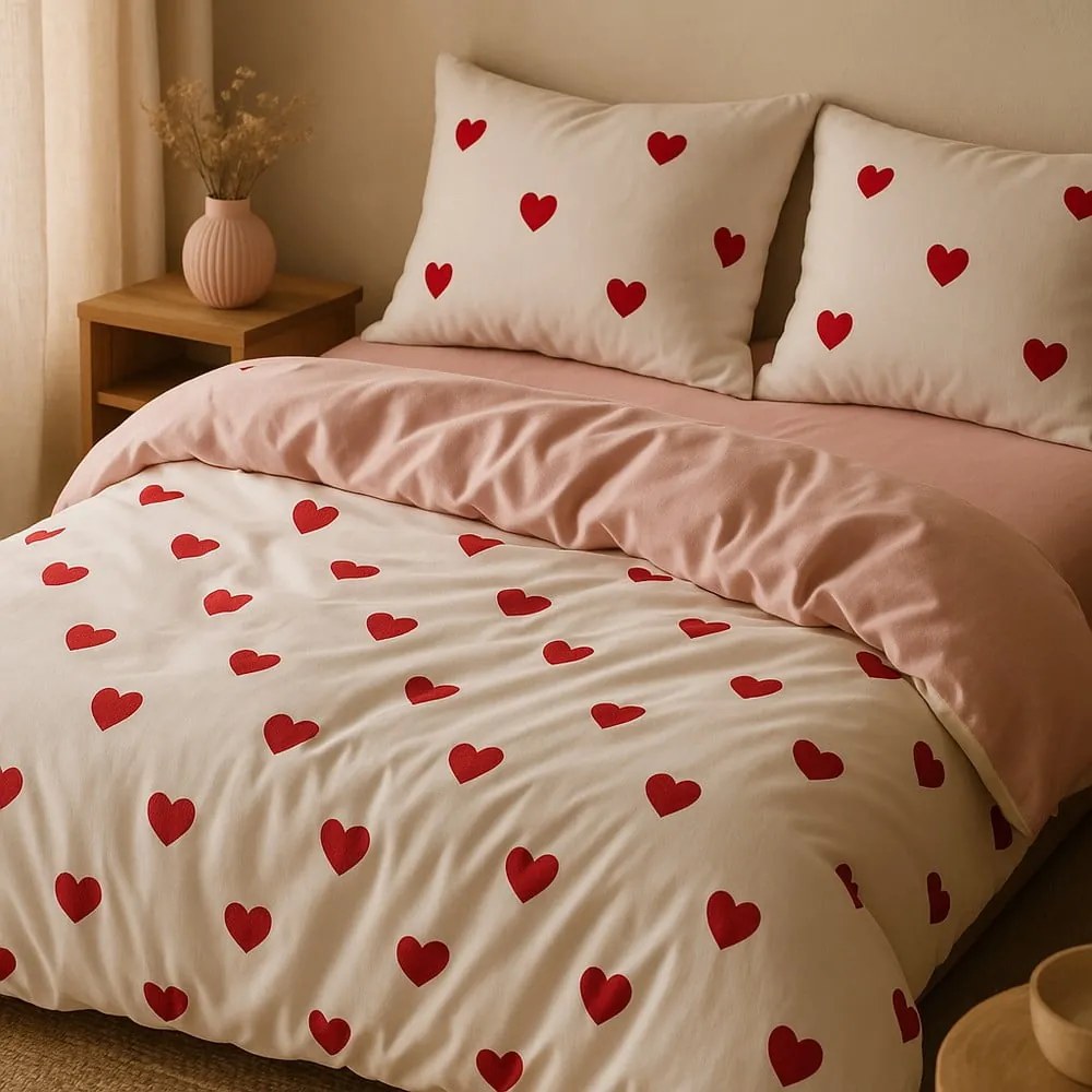 Set copripiumino e federa rosa per letto singolo o esteso con lenzuolo incluso/3 pezzi 160x220 cm Red Heart – Mila Home
