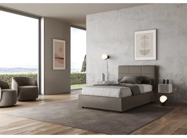 Letto matrimoniale francese senza rete imbottito 140x190 similpelle cappuccino Mika