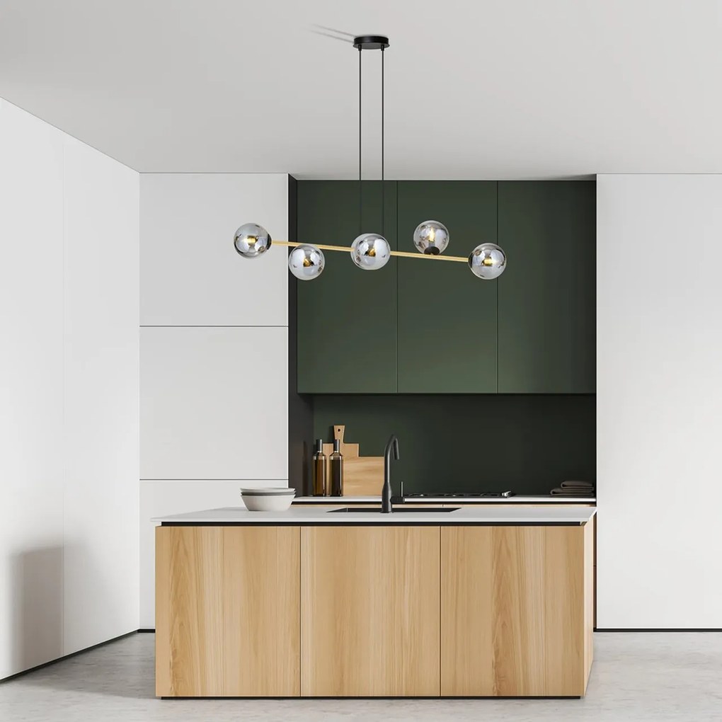 Lampadario a sospensione GRAVITY 6 Nero/Bianco e Oro 6xE14