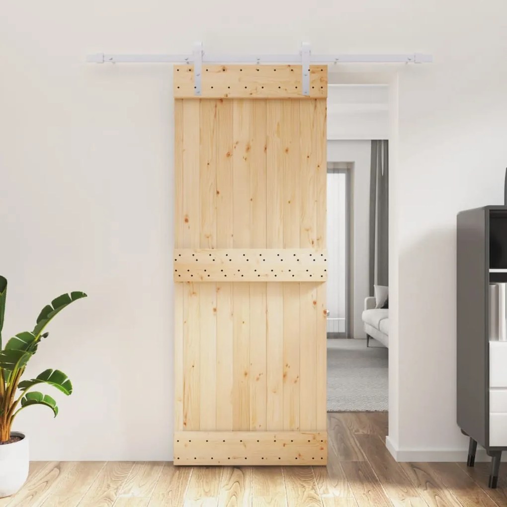 Porta Scorrevole Con Set Hardware 80x210 Cm Legno Massello Pino /