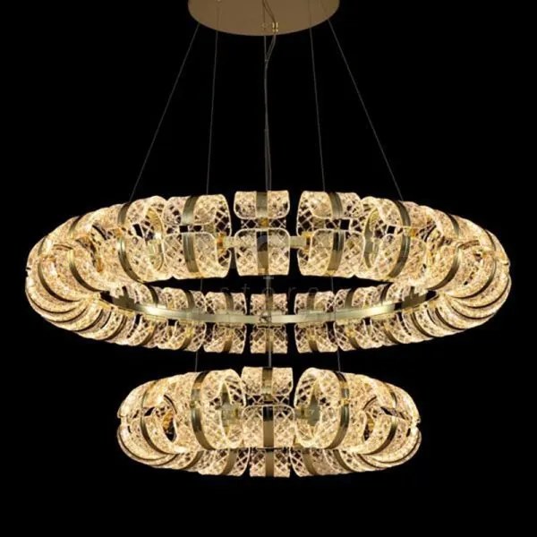Lampadario grande retro' a doppio strato, acrilico trasparente + ha...