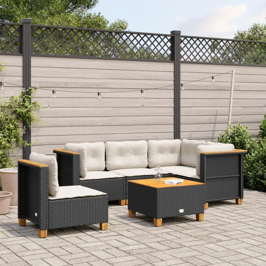 Set divano da giardino 6 pz con cuscini nero in polyrattan