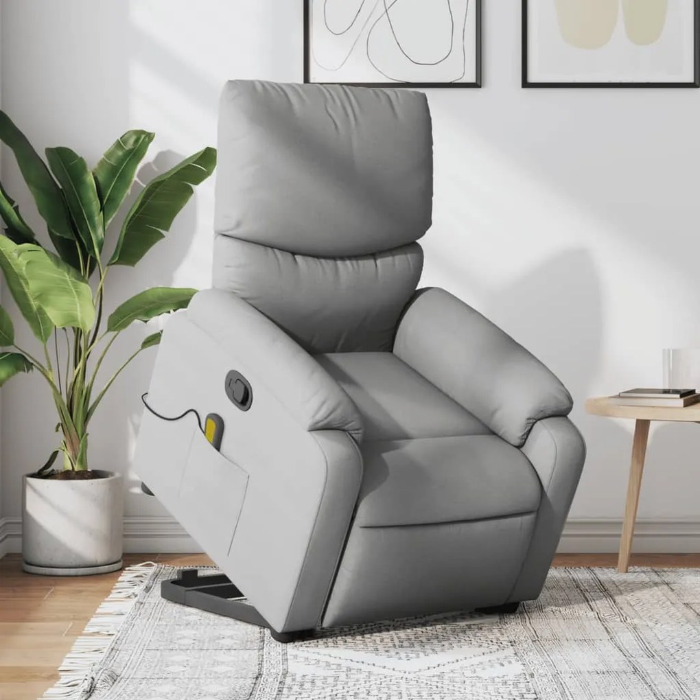 Poltrona Alzapersona Massaggi Reclinabile Grigio Chiaro Tessuto /