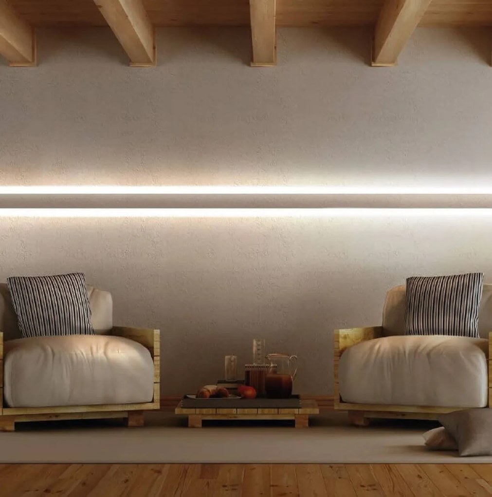 Cornice Pitturabile Bidirezionale Stondata da 2 metri per Strisce LED a parete Variante Lunghezza 2 Metri