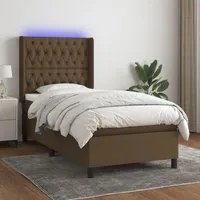 Letto a Molle Materasso e LED Marrone Scuro 90x190cm in Tessuto 3138520