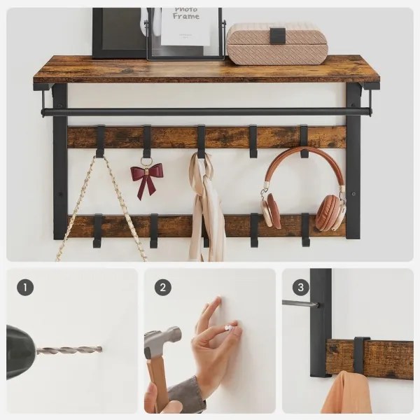 Appendiabiti da parete con mensola NATE marrone/nero