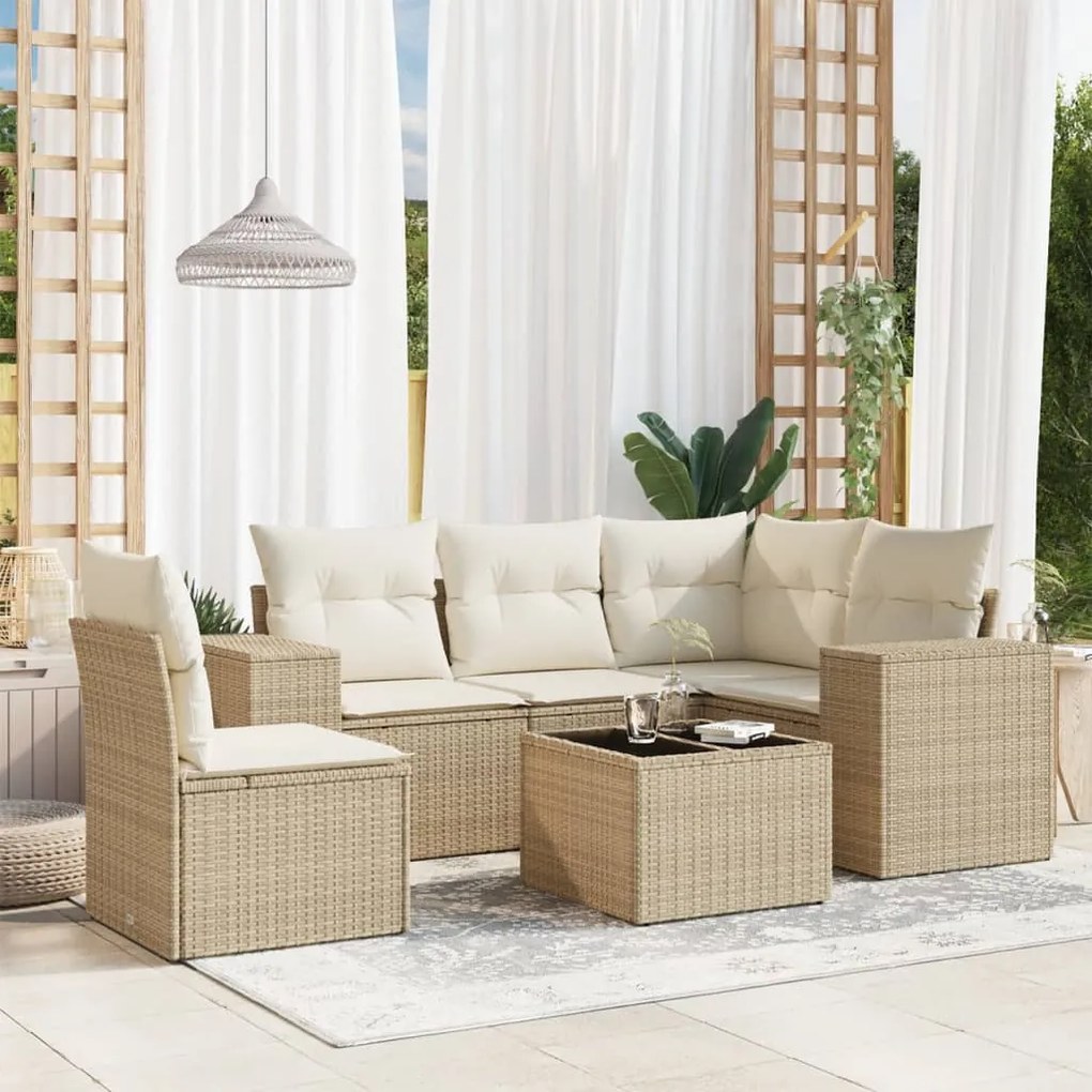 Set divano da giardino 6 pz con cuscini beige in polyrattan