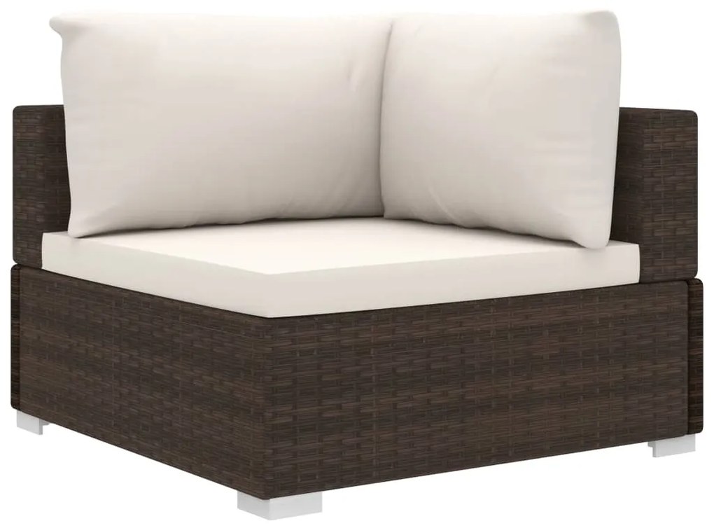 Set divani da giardino 11 pz con cuscini in polyrattan marrone