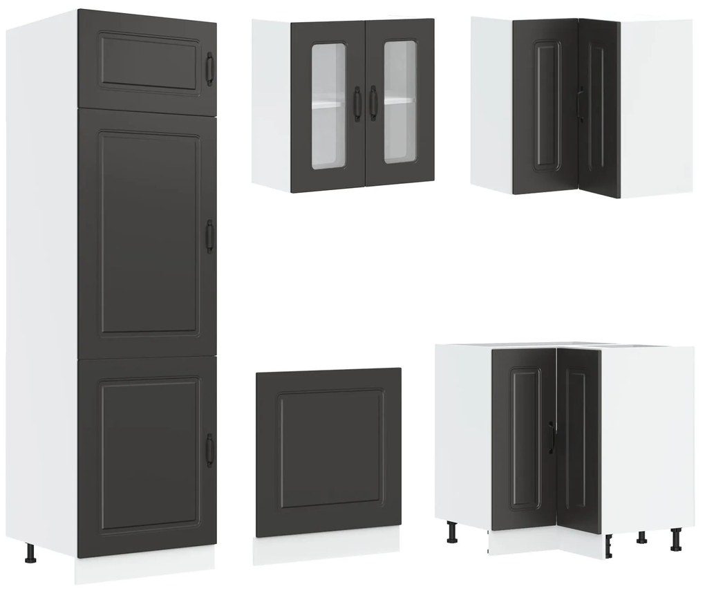 Mobiletto da cucina ""kalmar"" con doppio lavandino nero in legno ingegnerizzato