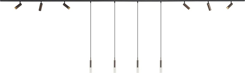 Sistema di illuminazione a binario moderno nero con 6 faretti e 4 luci a sospensione bronzo scuro 1 fase - Slimline Uzzy Loyce