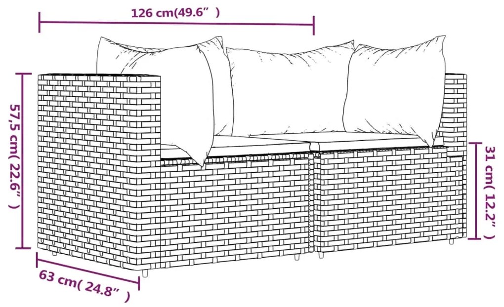 Divani Angolari da Giardino con Cuscini 2pz Polyrattan Marrone