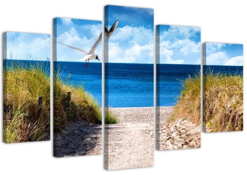 Quadro Multipannello Paesaggio Mare Spiaggia Erba  Dimensioni Tappeti 200x100