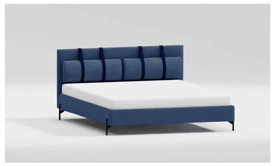Letto matrimoniale imbottito blu scuro con griglia 180x200 cm Tulsa - Ropez