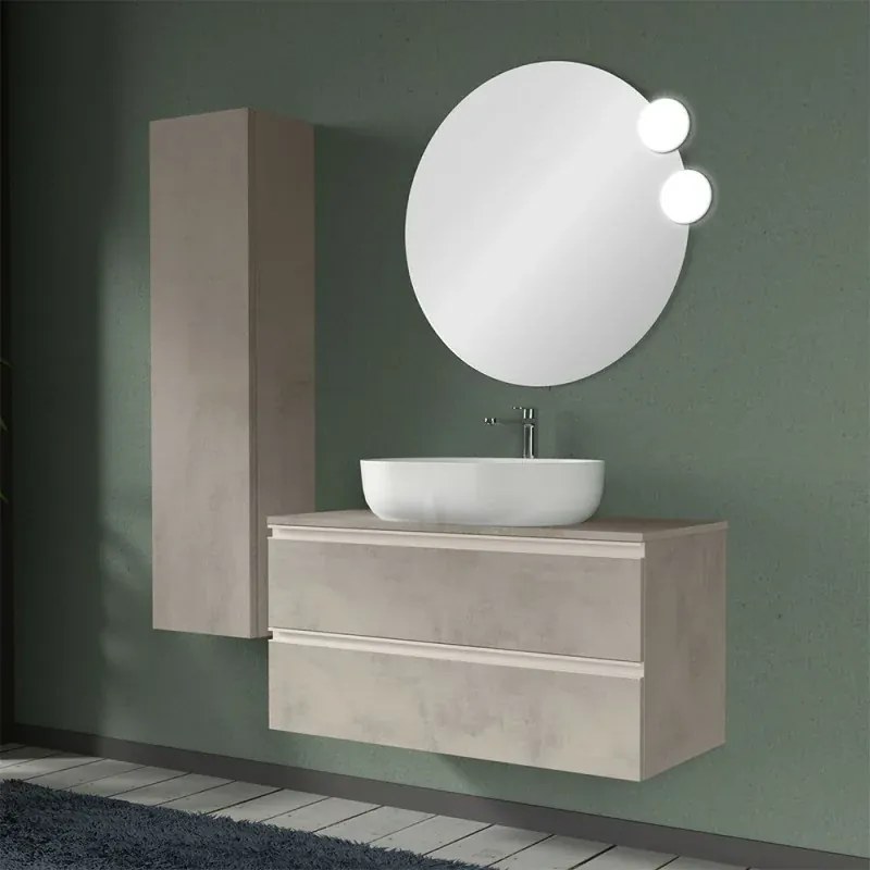 Arredo bagno sospeso 100 cm Master grigio effetto cemento con top e specchio