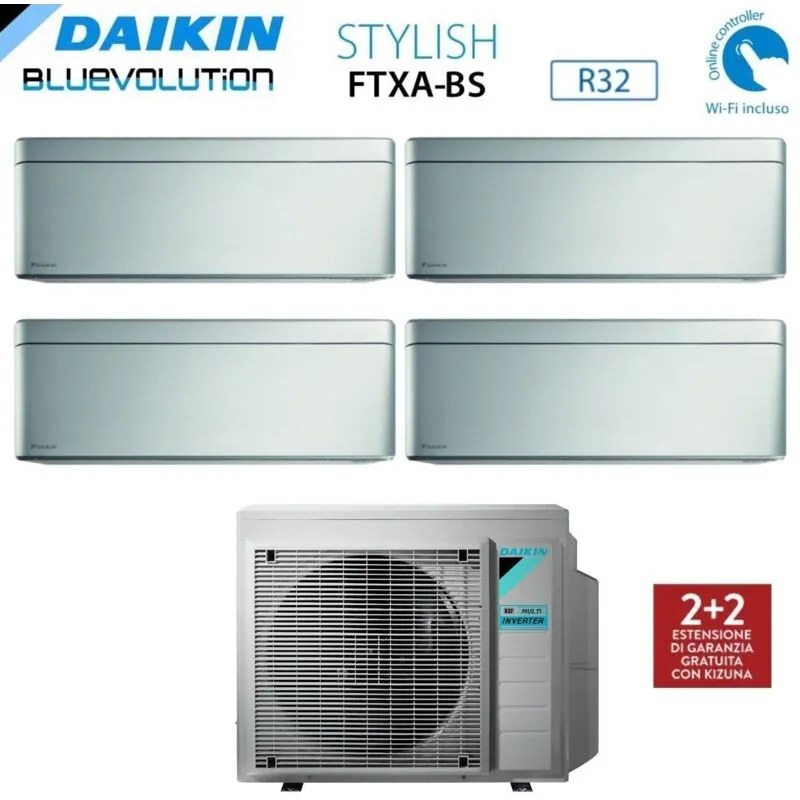 Daikin - Climatizzatore Condizionatore Bluevolution Quadri Split Inverter serie stylish total silver ftxa-bs 9+9+12+12 con 4MXM80N R-32 Wi-Fi