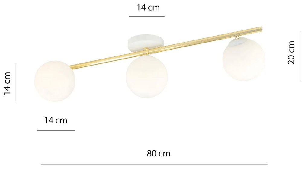 Plafoniera Contemporanea 3 Luci Splendi In Acciaio Oro E Sfere Vetro Bianco