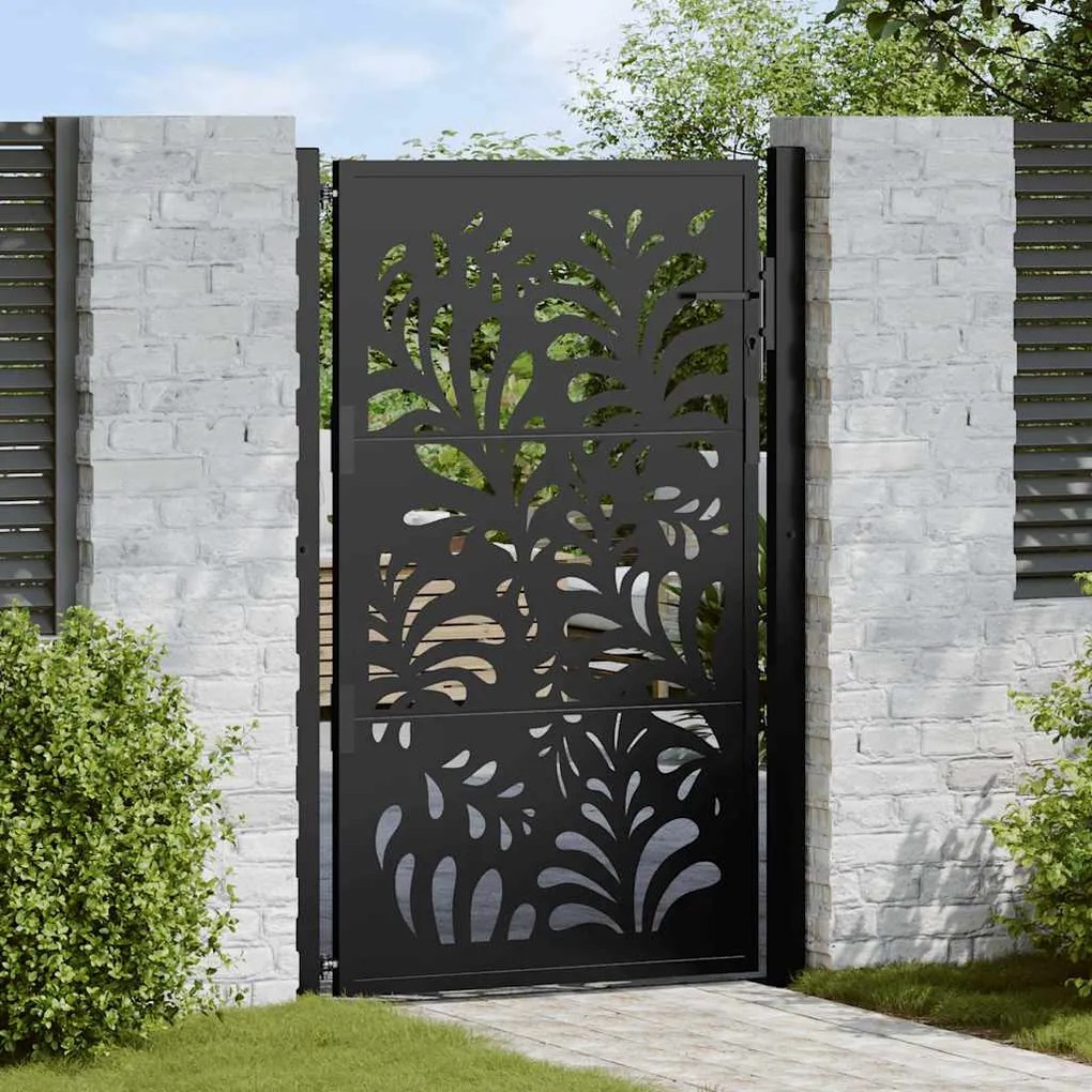 Cancello Giardino Nero 105x155 Cm İn Acciaio Design Ondulato /