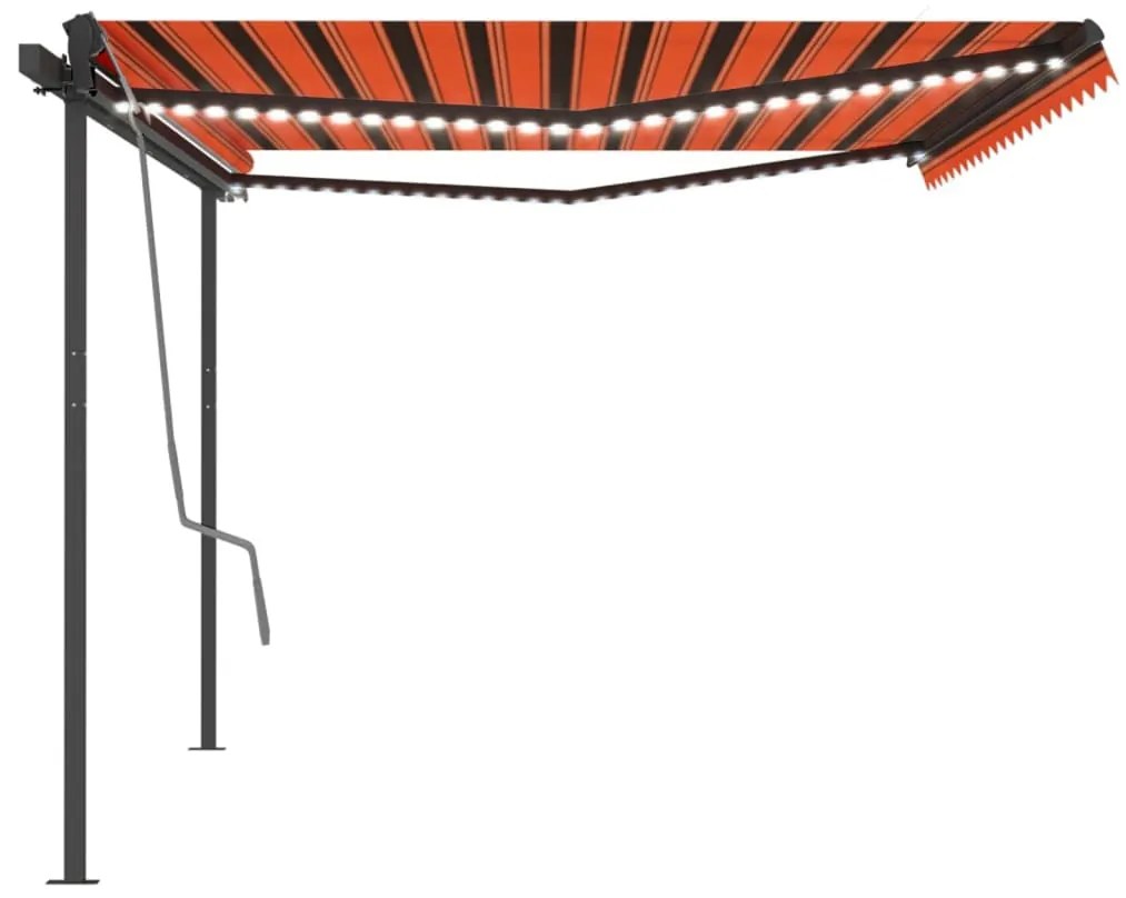 Tenda da Sole Retrattile Manuale LED 5x3 m Arancione Marrone
