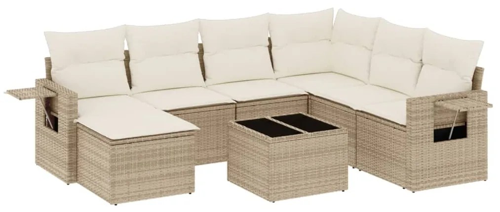 Set divano da giardino 8 pz con cuscini beige in polyrattan