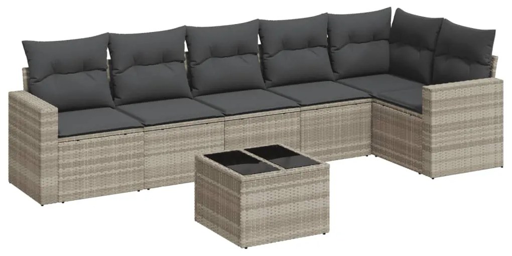 Set divani da giardino 7pz con cuscini grigio chiaro polyrattan