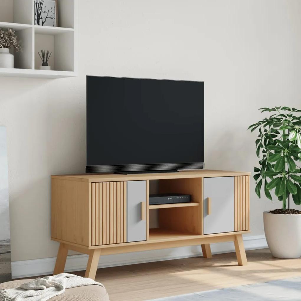 Mobile tv olden grigio e marrone 114x43x57 cm massello di pino