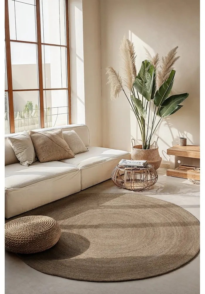 Tappeto rotondo di colore naturale in iuta reversibile ø 100 cm Braided Grey – Hanse Home