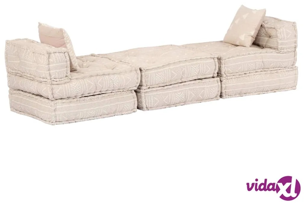 vidaXL Pouf Modulare a 3 Posti Beige in Tessuto