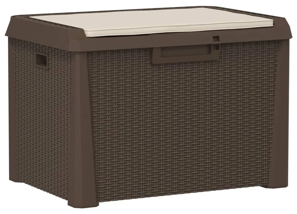 Baule da giardino con cuscino seduta marrone 125 l in pp